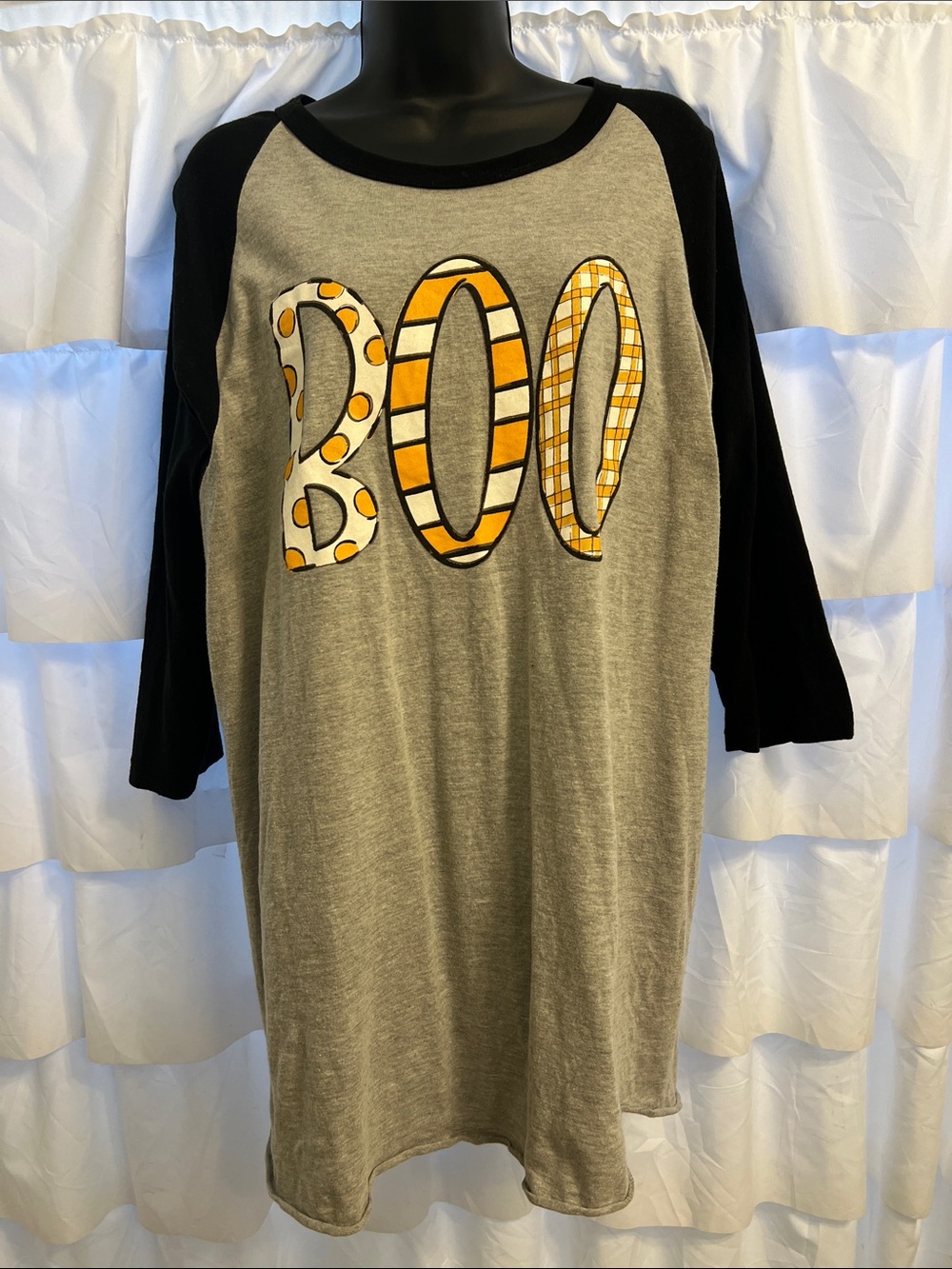 Tultex Gray and Black Raglan Shirt with Graphic BOO.